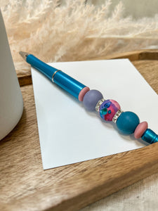 Watercolor Floral Metallic Beaded Pen