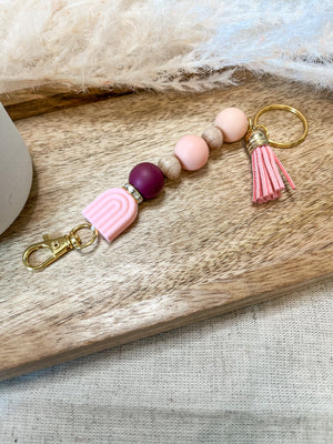 Pink Quartz Rainbow Arch Beaded Keychain